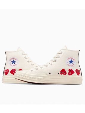 Converse High Top Sneakers in Cream with Red Heart Accents